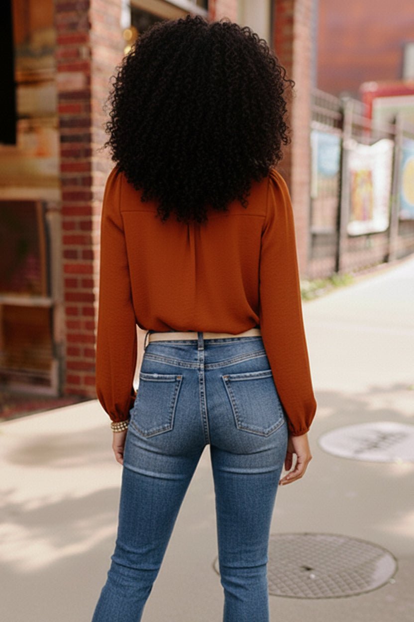 Copper Charm Pleated Blouse | Nikki &amp; Co. Boutique