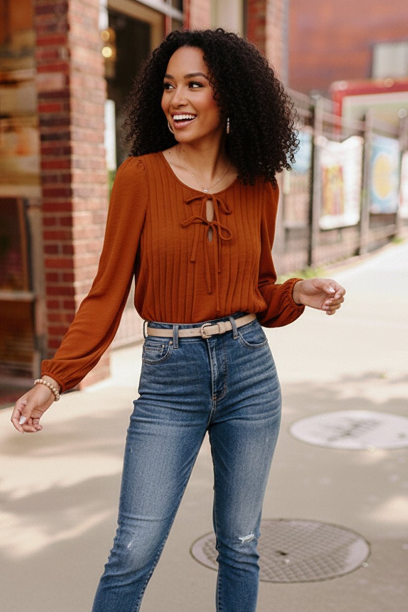 Copper Charm Pleated Blouse | Nikki &amp; Co. Boutique